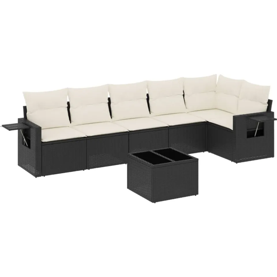 vidaXL 7-delige Loungeset met kussens poly rattan zwart
