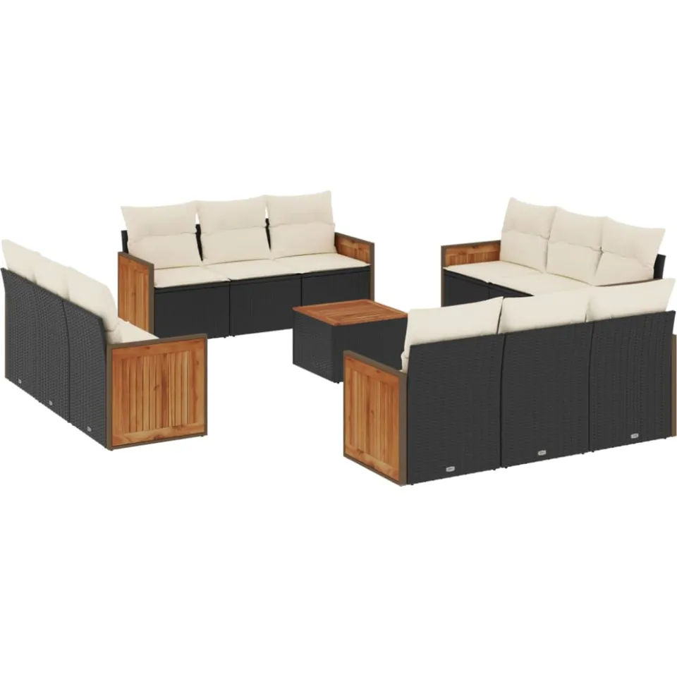 vidaXL 13-delige Loungeset met kussens poly rattan zwart