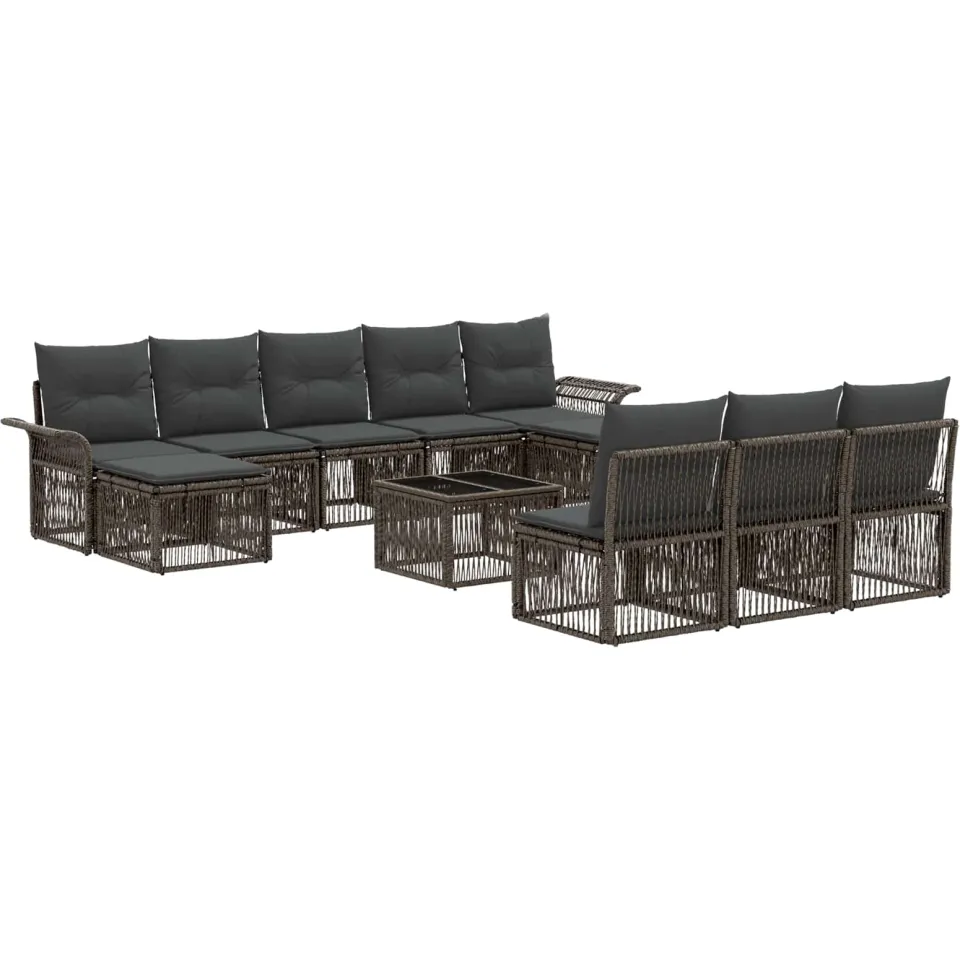 vidaXL Tuinbankenset 11 st 10-zits Grijs poly rattan, foto 3
