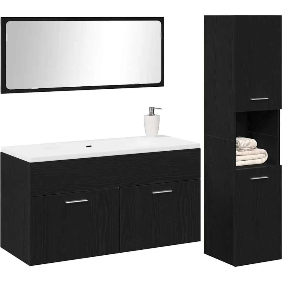 vidaXL Badkamermeubelset 3 st Zwart Eiken 90 x 38,5 x 46 cm
