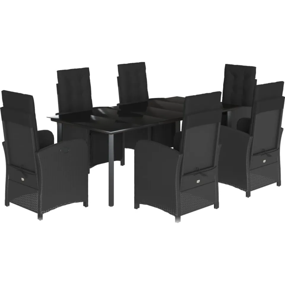 vidaXL 7-delige Tuinset met kussens poly rattan zwart, foto 4