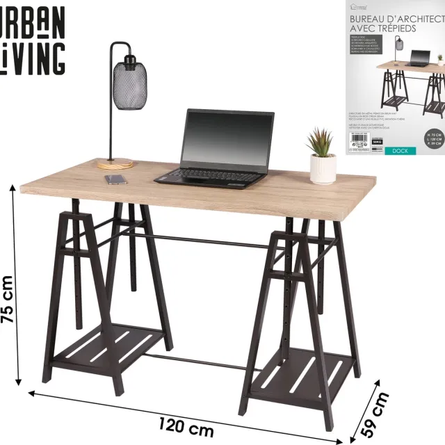 Urban Living "DOCK" BUREAU MET SCHRAGEN IN ARCHITECTEN DESIGN 120X59XH75CM black