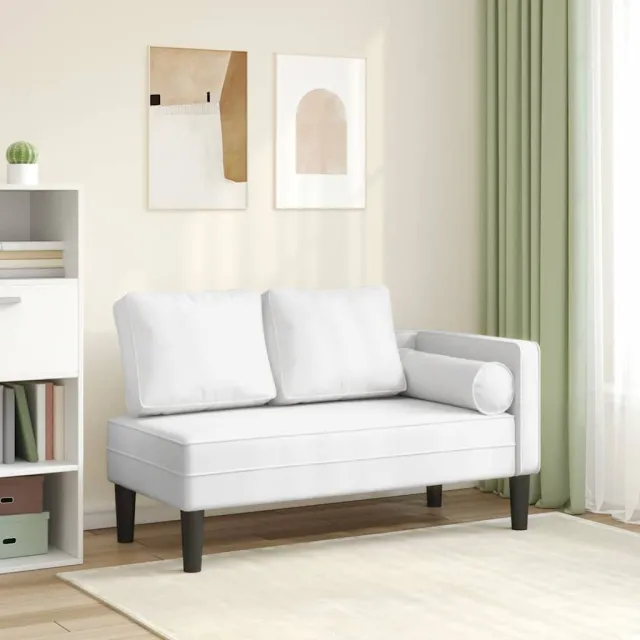 vidaXL Chaise longue met kussens kunstleer wit, foto 2