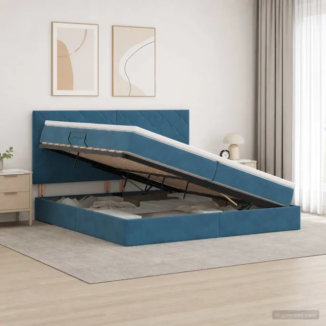 vidaXL Opslag bed met matras Donkerblauw 200 x 200 cm Fluweel
