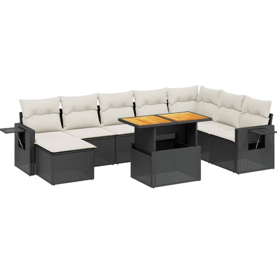 vidaXL 9-delige Loungeset met kussens poly rattan zwart