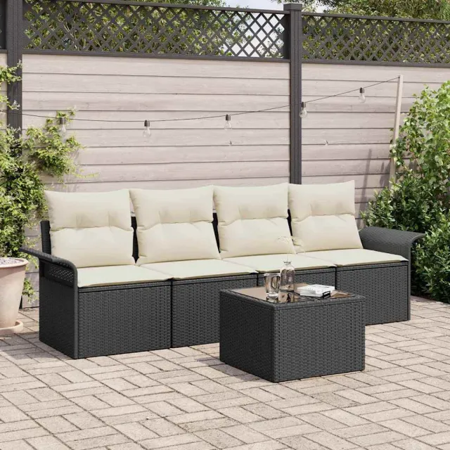 vidaXL Bankstel 5 st Zwart poly rattan, foto 2