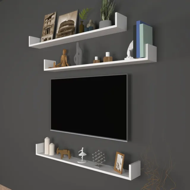 en.casa Wandplank set van 3 Höganäs 12x120x15 cm wit