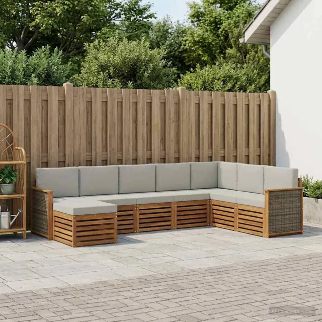 vidaXL Buiten bankenset 8 st 8-zits Naturel en lichtgrijs