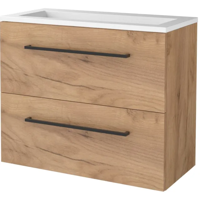 Boss & Wessing Badmeubelset BWS Salt 80x39cm Met Grepen 2 Lades Met Wastafel Acryl Whisky Oak Bruin