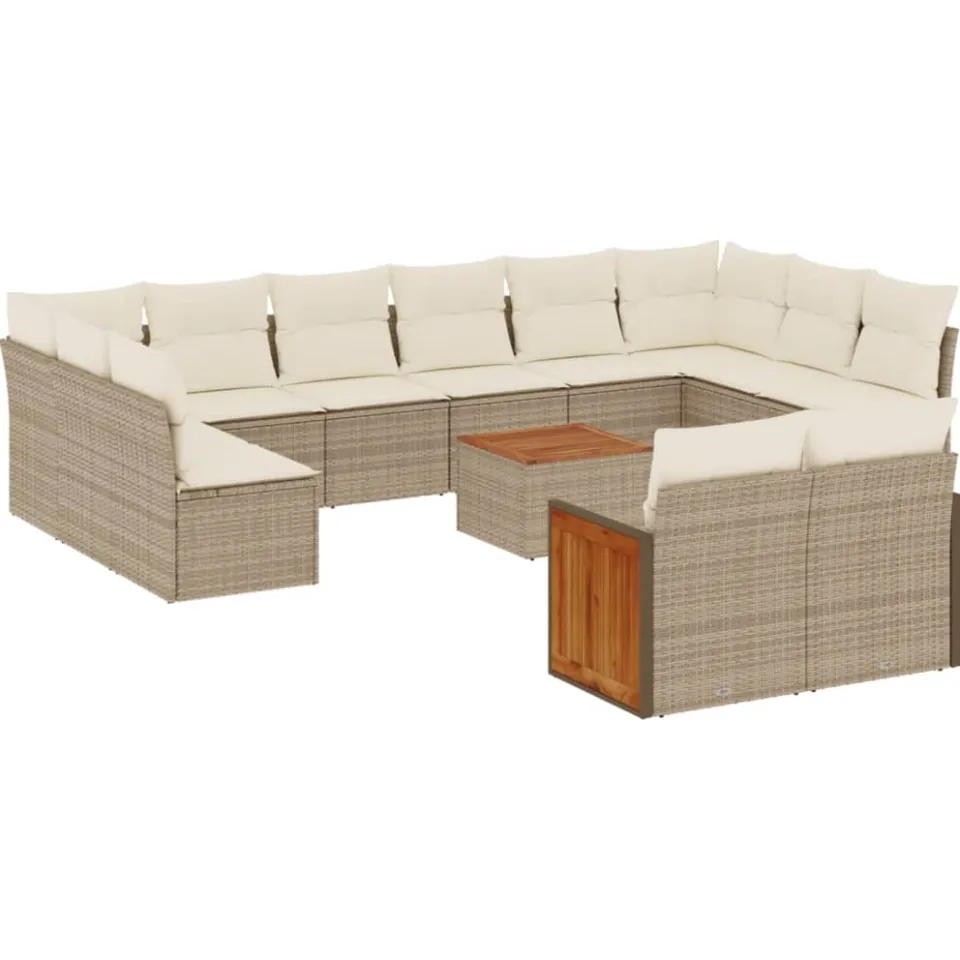 vidaXL 13-delige Loungeset met kussens poly rattan beige, foto 3