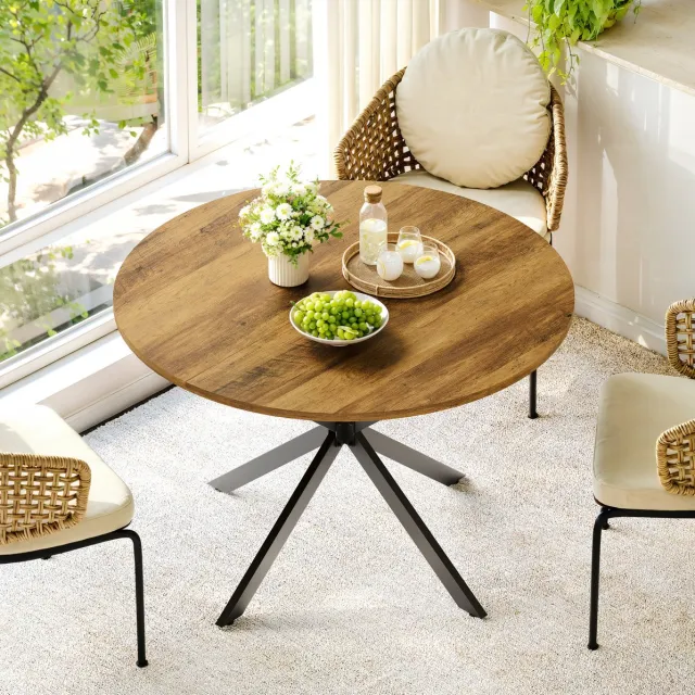 DESMIU Eettafel - Ronde Tafel Met X-Poten - Voor Eetkamer Keuken En Thuiswerkplek - Spaanplaat En IJzer - 120x120x76 Cm - Bruin Zwart