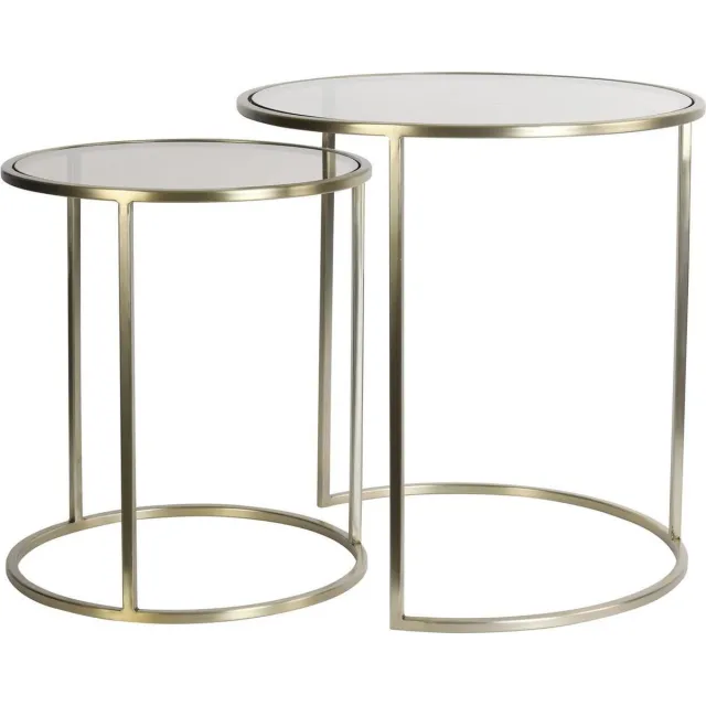 Light & Living Duarte Bijzettafel - Glas Bruin/Licht Goud - Ø50+Ø40 cm Goud/bruin