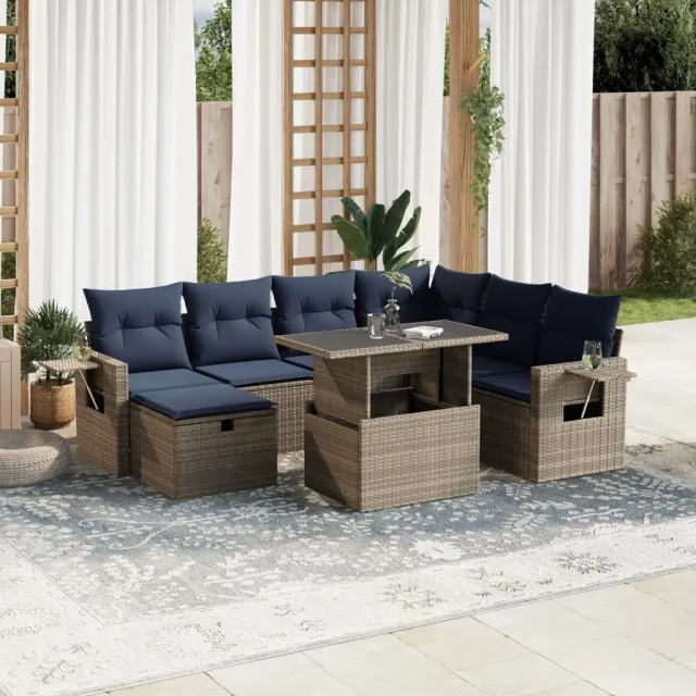 vidaXL 8-delige tuinbankset met kussens, grijs polyrotan, foto 2