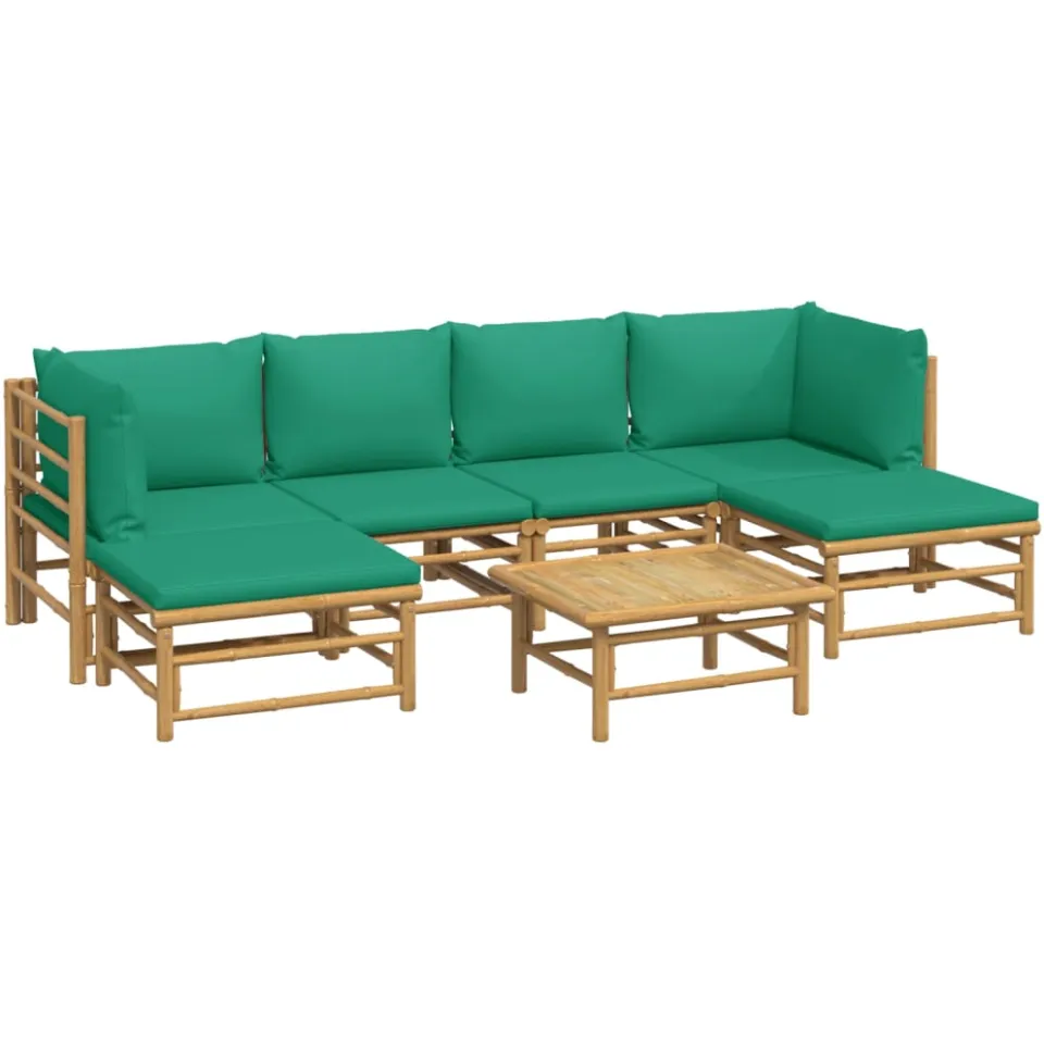 vidaXL 7-delige Loungeset met kussens bamboe groen Bruin
