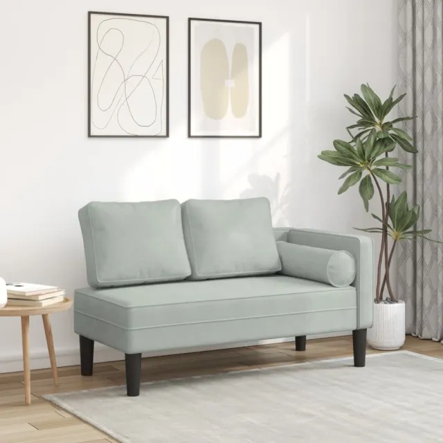 vidaXL Chaise longue met kussens fluweel lichtgrijs grijs, foto 2
