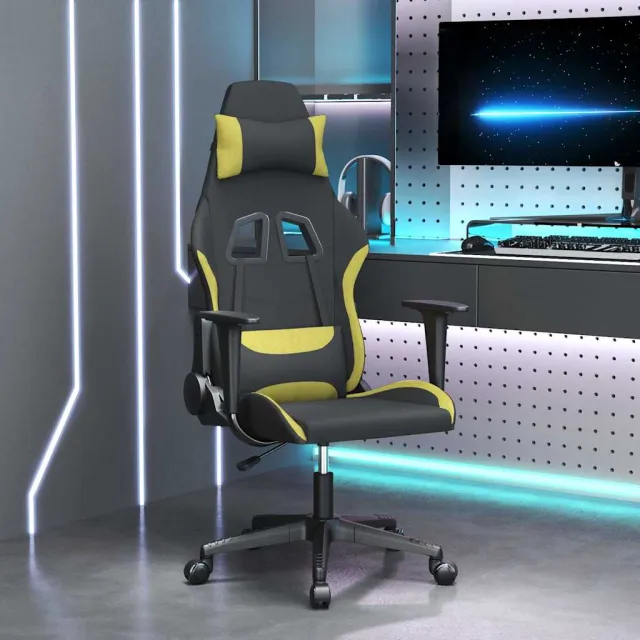 vidaXL Massage gamestoel stof zwart en lichtgroen, foto 2