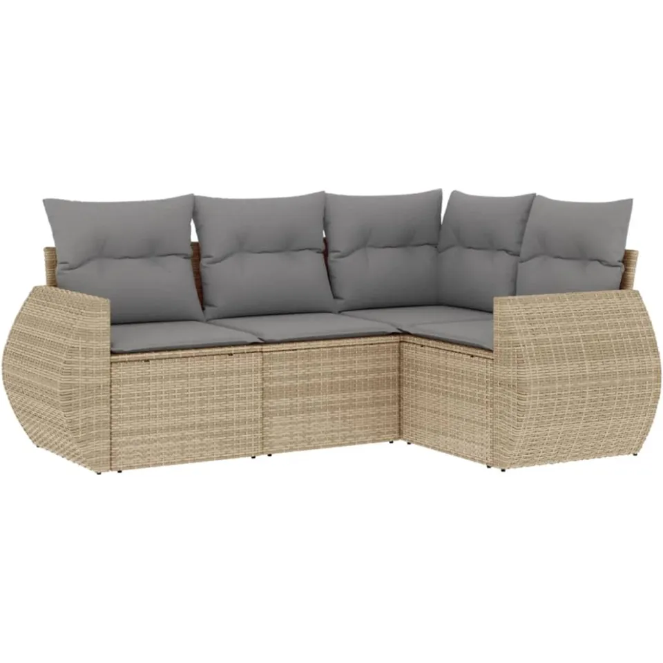 vidaXL 4-delige Loungeset met kussens poly rattan beige, foto 3