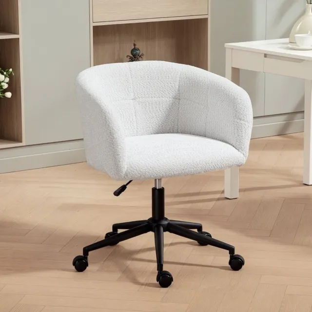 OKWISH Bureaustoel 65 X 59 X 75 85 Cm - 360 Graden Draaibaar Met Wielen En In Hoogte Verstelbaar - Voor Werkplek Of Kaptafel - Polyester - Crèmewit Crème wit