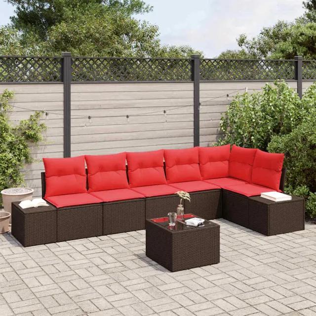 vidaXL Tuinbankenset met opslag Bruin en Rood poly rattan, foto 2