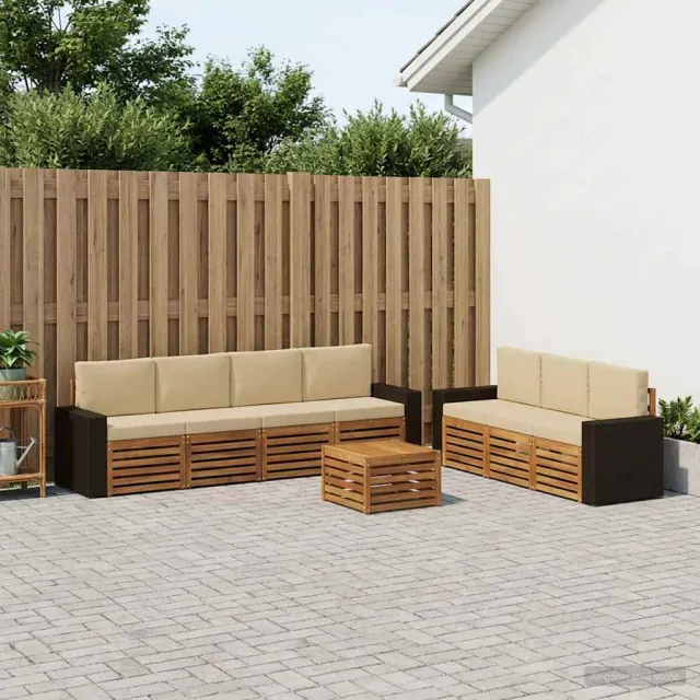vidaXL Buiten bankenset 8 st 7-zits Natuurlijk en Beige Bruin