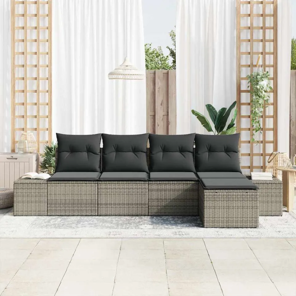 vidaXL Tuin Sofa Set 5 st Grijs poly rattan, foto 3