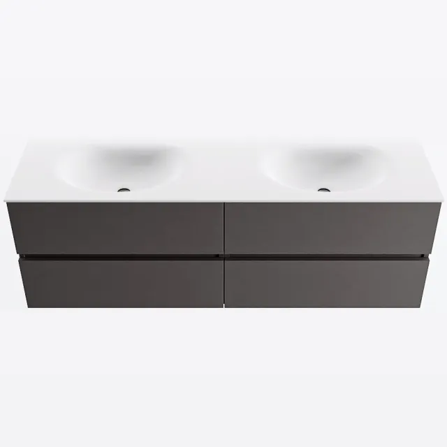 Mondiaz VICA 150cm badmeubel onderkast Dark Grey 4 lades. Wastafel MOON dubbel zonder kraangat, kleur Talc.