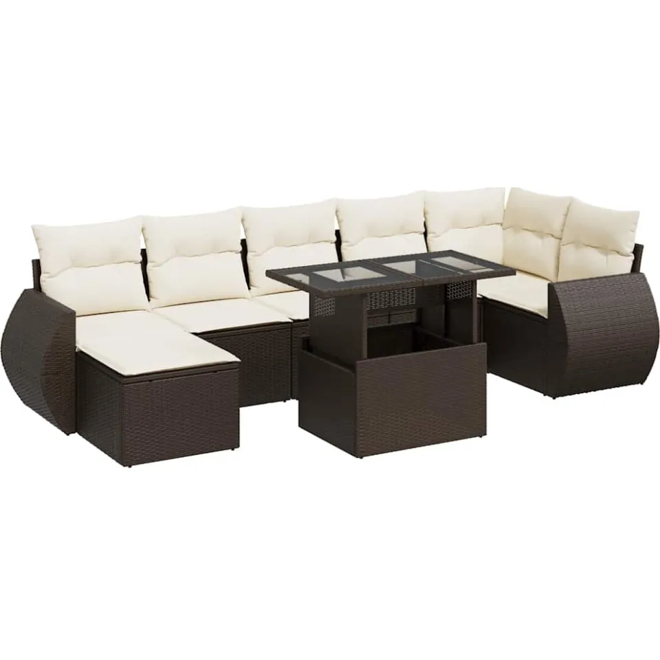 vidaXL 8-delige Loungeset met kussens poly rattan bruin