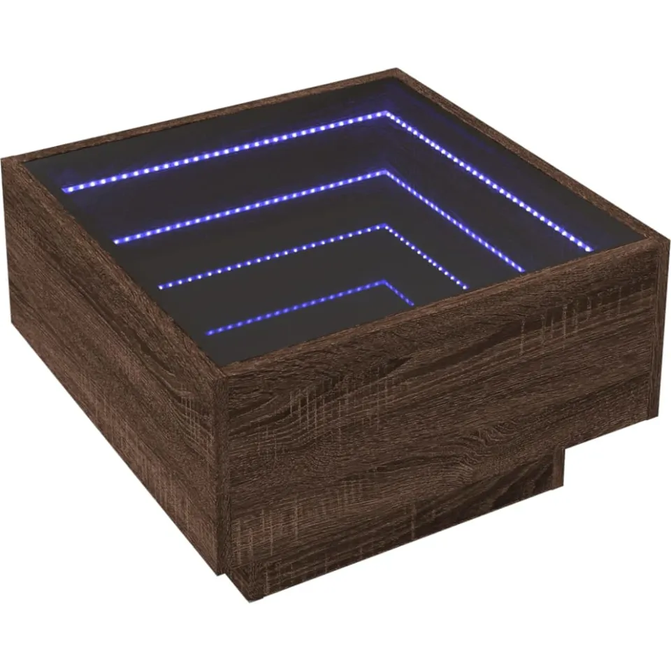 vidaXL Salontafel met LED 50x50x30 cm bewerkt hout bruin eikenkleurig
