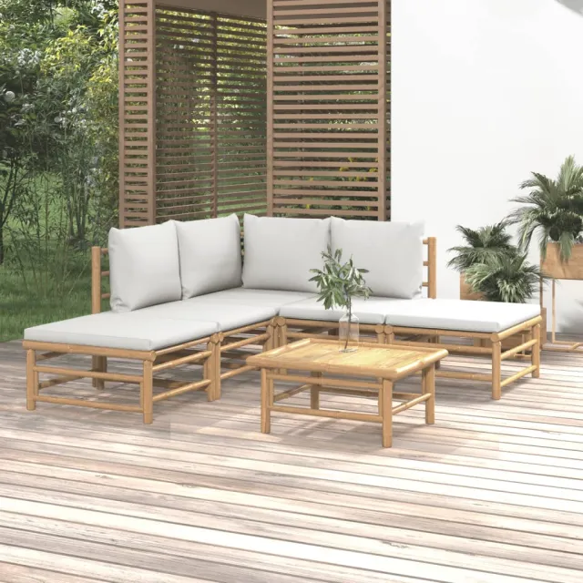 vidaXL 6-delige Loungeset met kussens bamboe lichtgrijs Bruin