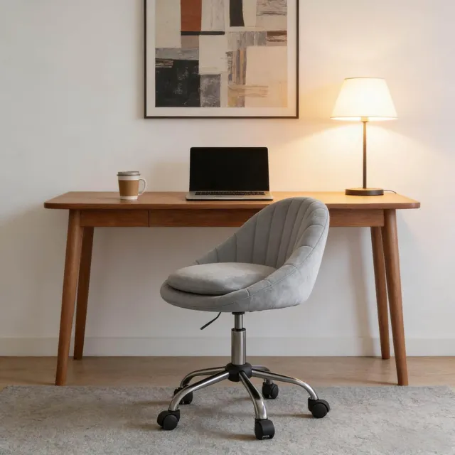 REDOM Bureaustoel - Ergonomische rugleuning - 360° draaibaar en in hoogte verstelbaar - Met wielen - Moderne stijl - Thuiswerkplek - Velvet en metaal - Lichtgrijs - 52 x 72-82 x 52 cm