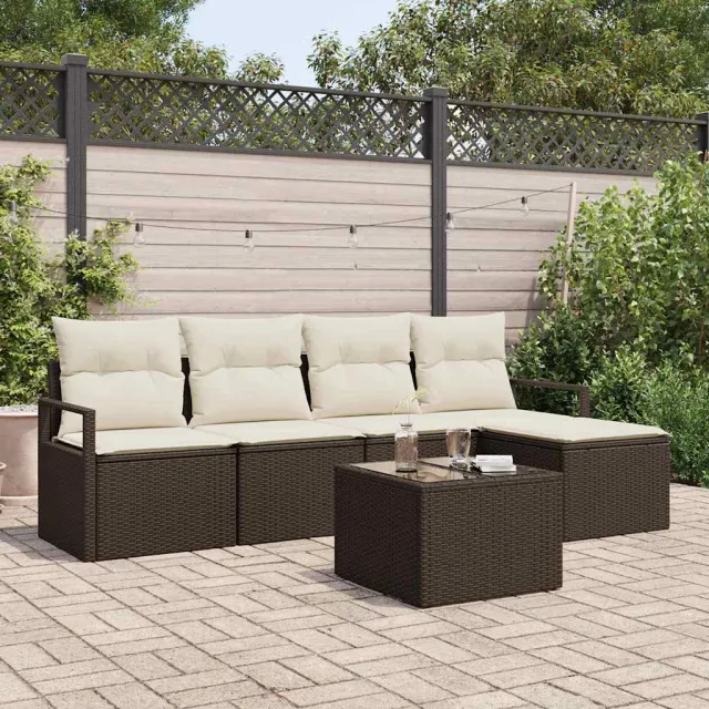 vidaXL Bankstel 6 st Bruin en Crème poly rattan