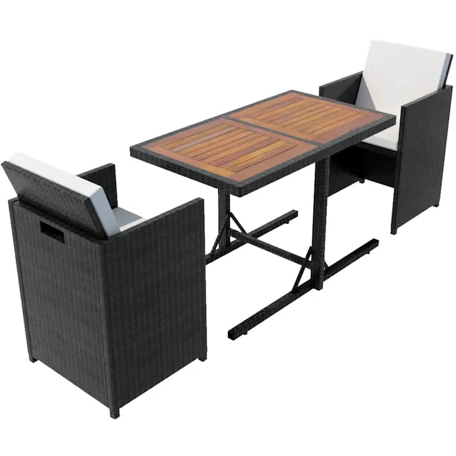 vidaXL 3-delige Bistroset met kussens poly rattan zwart, foto 3