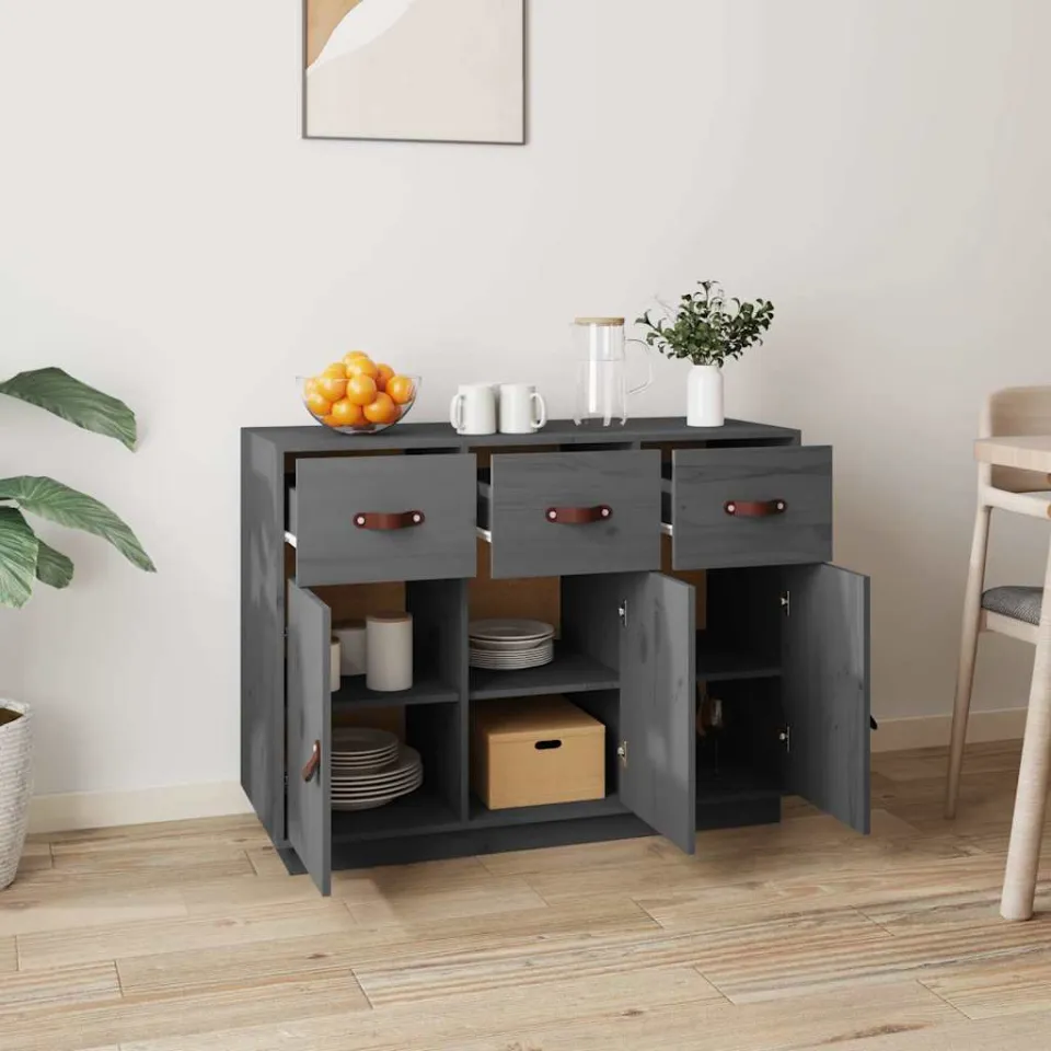 vidaXL Dressoir 100x40x75 cm massief grenenhout grijs, foto 3