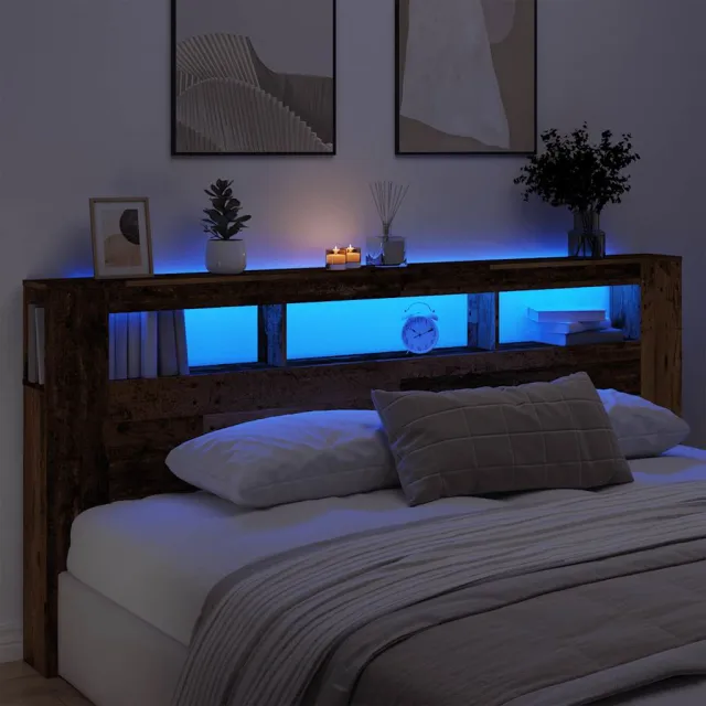 vidaXL Hoofdeinde met LED 220x18,5x103,5 cm bewerkt hout oud hout Bruin