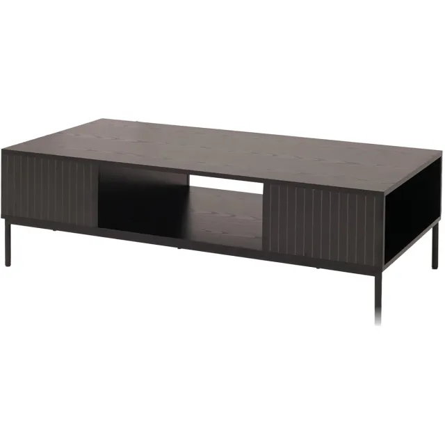 MCW Salontafel MCW-O39, tafel bank tafel bijzettafel opbergvakken, melamine MDF 39x120x60cm ~ hout look zwart