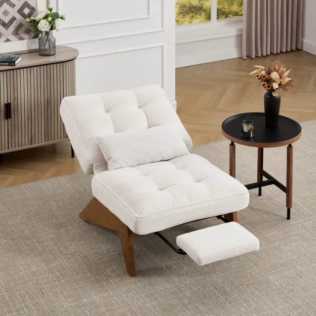 DESMIU Relaxfauteuil 127 x 73 x 90 cm - Handmatig Verstelbaar Met Voetsteun - Voor Woonkamer, Slaapkamer En Studeerkamer - Corduroy Beige