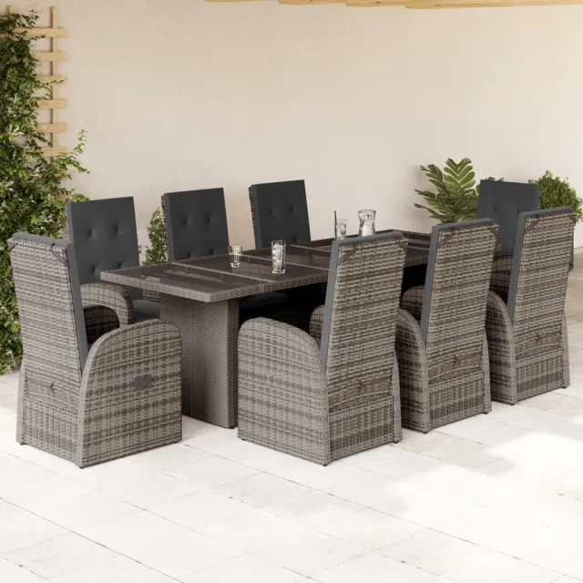 vidaXL 9-delige Tuinset met kussens poly rattan grijs, foto 2