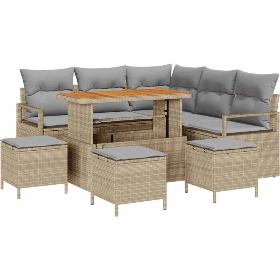 vidaXL Tuinbankenset 9 st Beige poly rattan