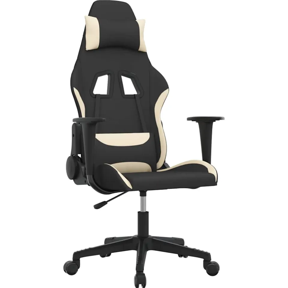 vidaXL Massage gamestoel stof zwart en crèmekleurig, foto 3