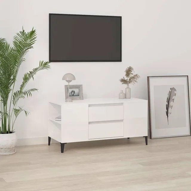 vidaXL Tv-meubel 102x44,5x50 cm bewerkt hout hoogglans wit, foto 2