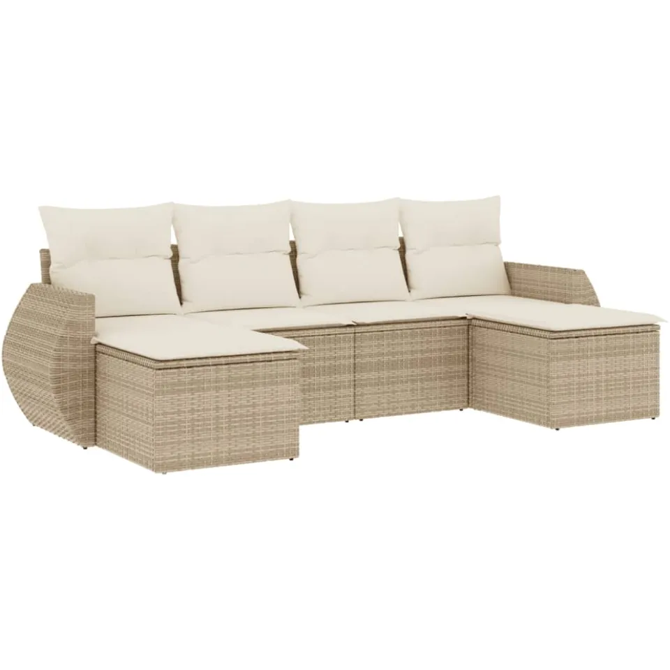 vidaXL 6-delige Loungeset met kussens poly rattan beige, foto 3