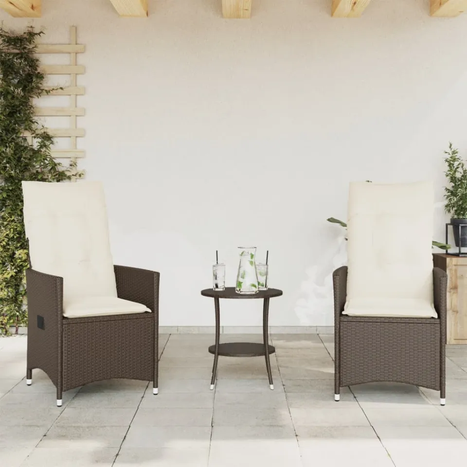 vidaXL 3-delige Bistroset met kussens poly rattan bruin, foto 2