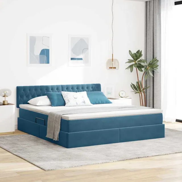 vidaXL Opslag bed met hoofdeinde Donkerblauw 180 x 200 cm Fluweel