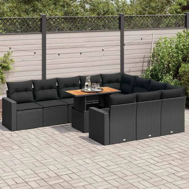 vidaXL 11-delige Loungeset met kussens poly rattan zwart, foto 2
