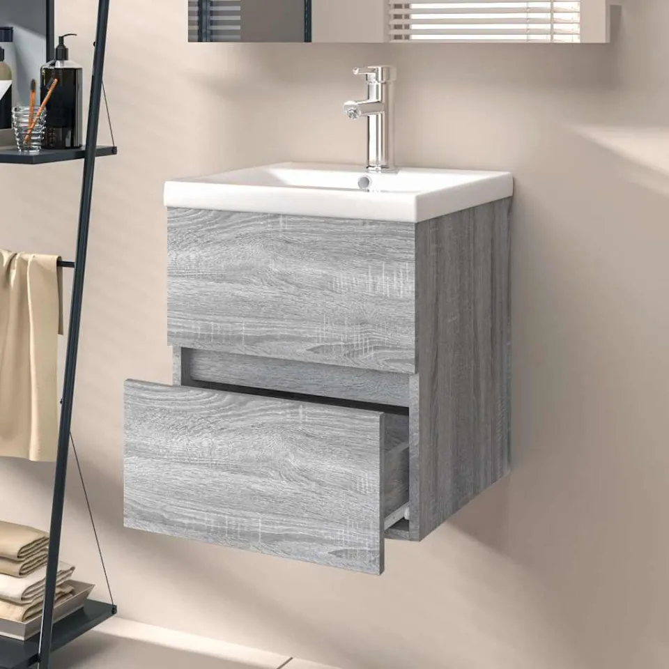vidaXL Wastafelkast 41x38,5x45 cm bewerkt hout grijs sonoma eikenkleur, foto 3