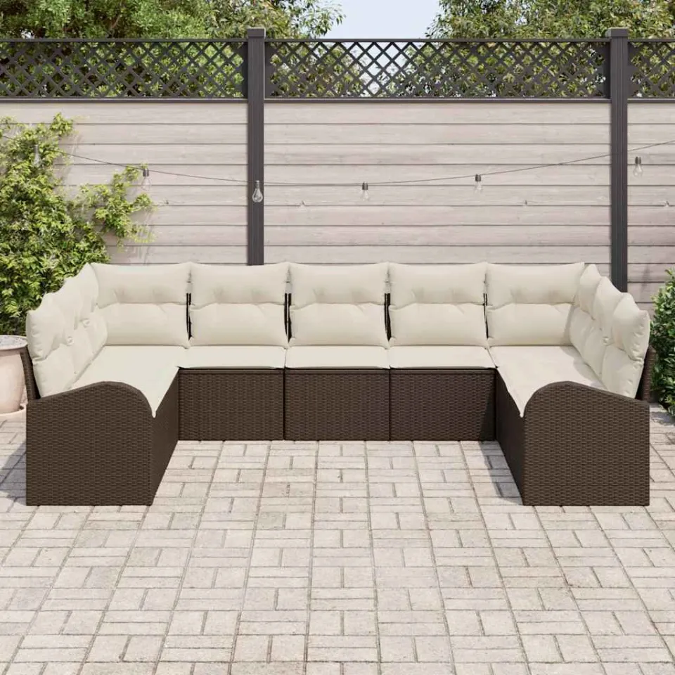 vidaXL Bankstel 9 st 9-zits Bruin poly rattan, foto 3