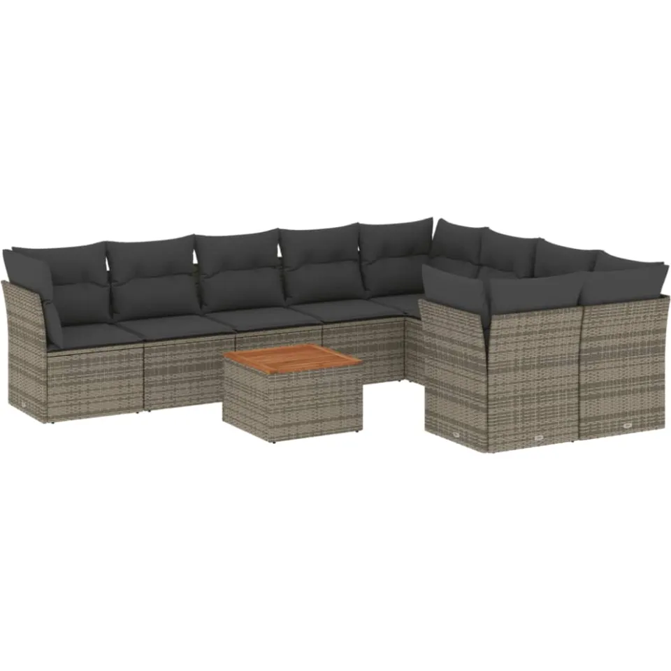 vidaXL 10-delige Loungeset met kussens poly rattan grijs, foto 3