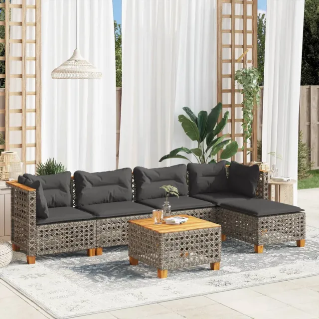 vidaXL 6-delige Loungeset met kussens poly rattan grijs, foto 2