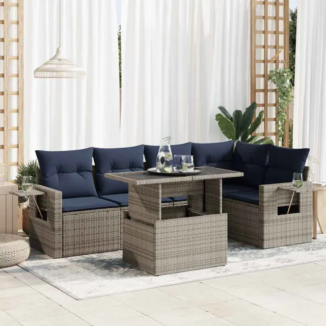 vidaXL 6-delige Loungeset met kussens poly rattan acacia grijs, foto 2