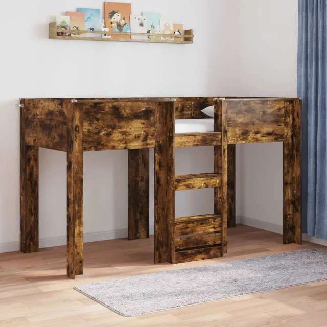 vidaXL Bunk Bed voor Kinderen Gerookt eiken 75 x 190 cm Bewerkt hout Bruin